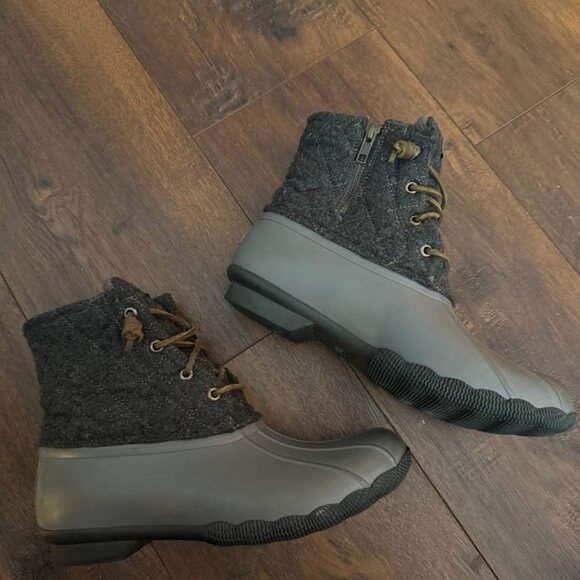 Sperry Saltwater Rain Duck Boots Womens Gray Rubber Quilted Wool - Picture 2 of 6